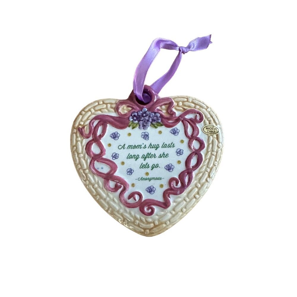 Heart-Shaped Ceramic Ornament With Quote & Ribbon Mother's Day Love Quote